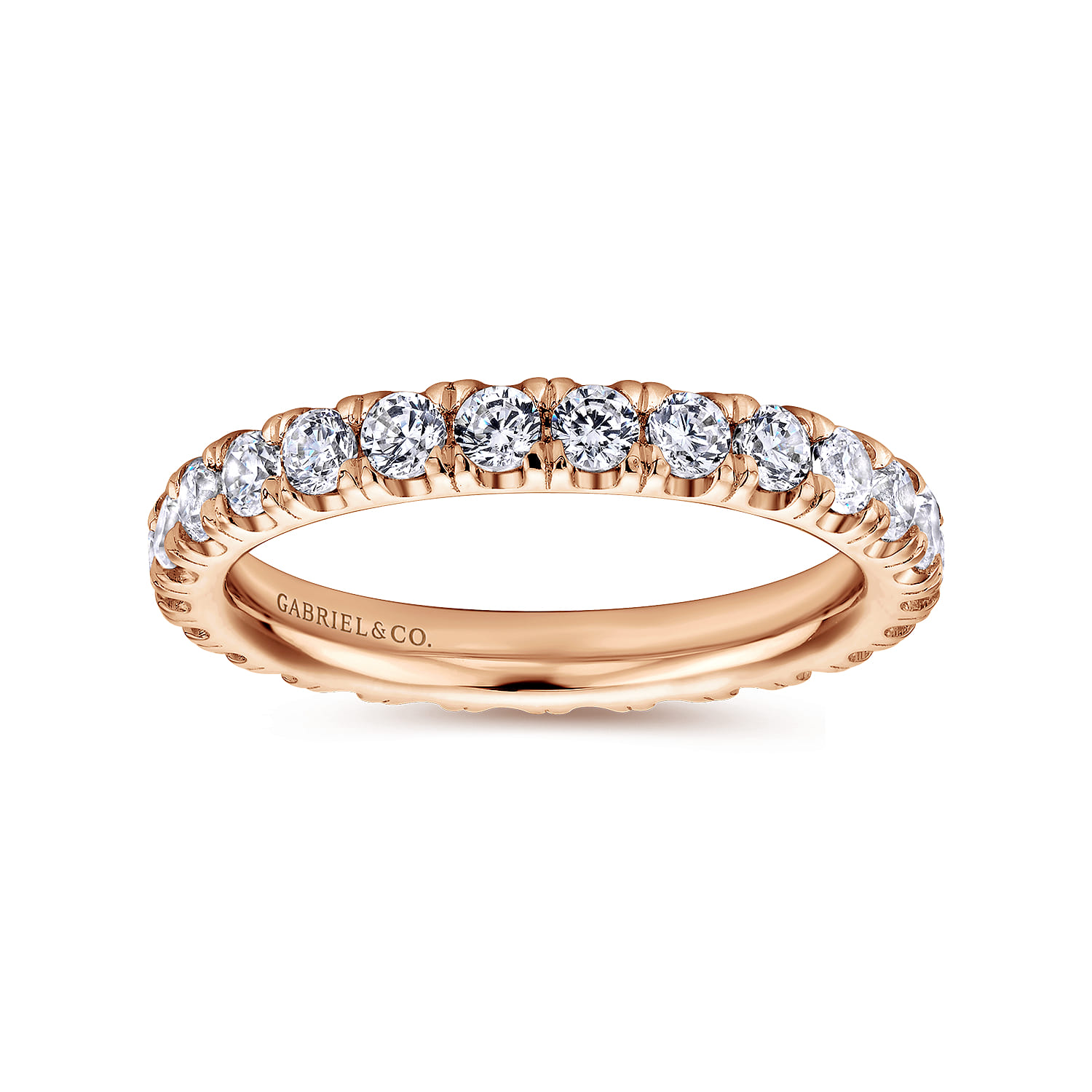 Eternity Band Wedding Ring in 14k Rose Gold with Round Natural Diamond at Gabriel & Co. - Shot 4