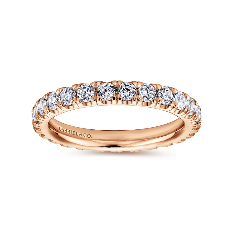 Eternity Band Wedding Ring in 14k Rose Gold with Round Natural Diamond at Gabriel & Co. - Shot 4