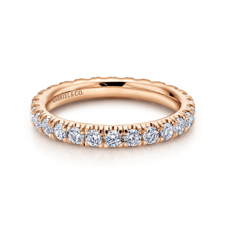 Eternity Band Wedding Ring in 14k Rose Gold with Round Natural Diamond at Gabriel & Co. - Shot 1
