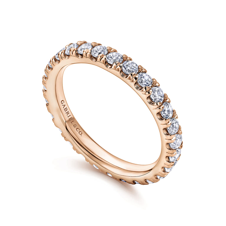 Eternity Band Wedding Ring in 14k Rose Gold with Round Natural Diamond at Gabriel & Co. - Shot 3