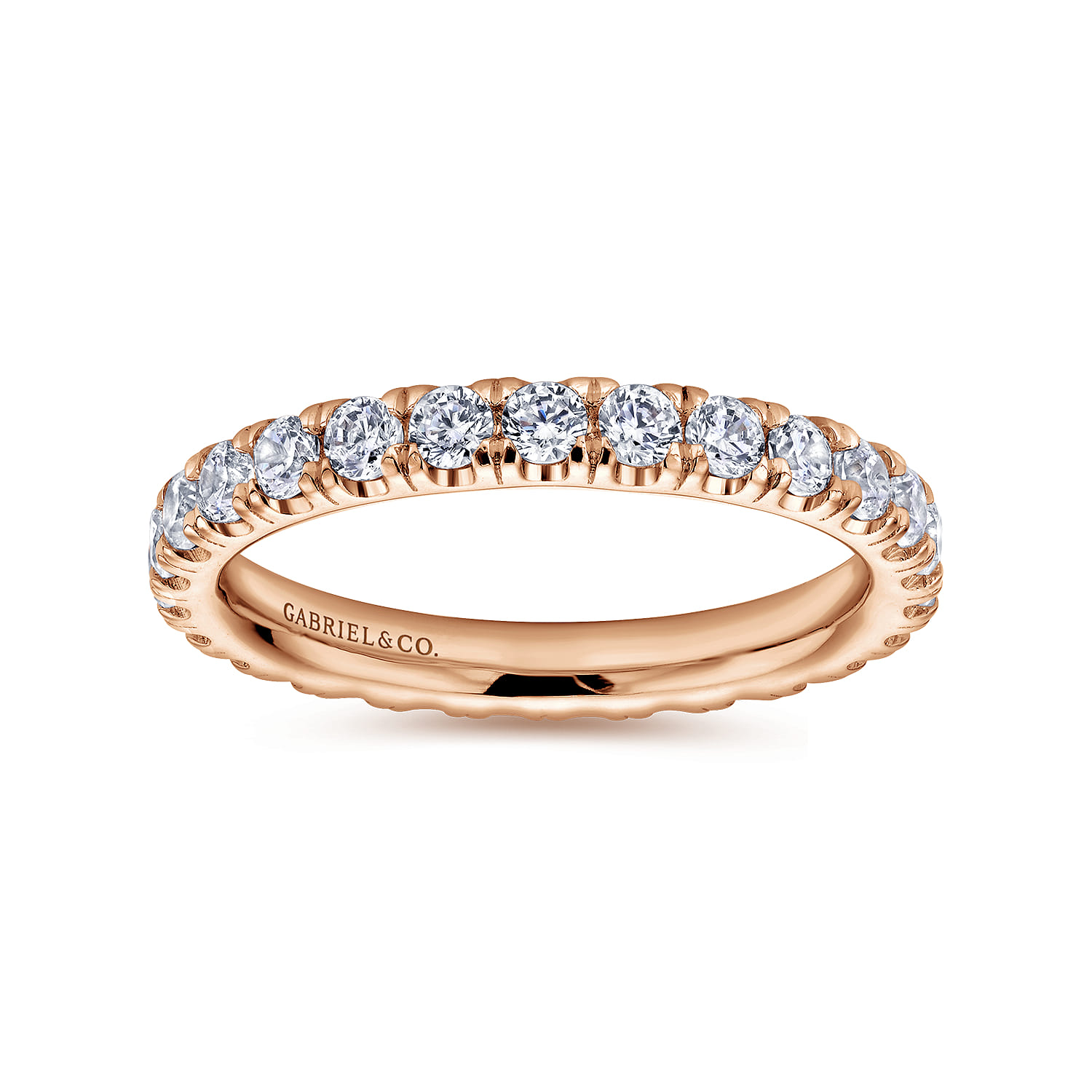 Eternity Band Wedding Ring in 14k Rose Gold with Round Natural Diamond at Gabriel & Co. - Shot 4