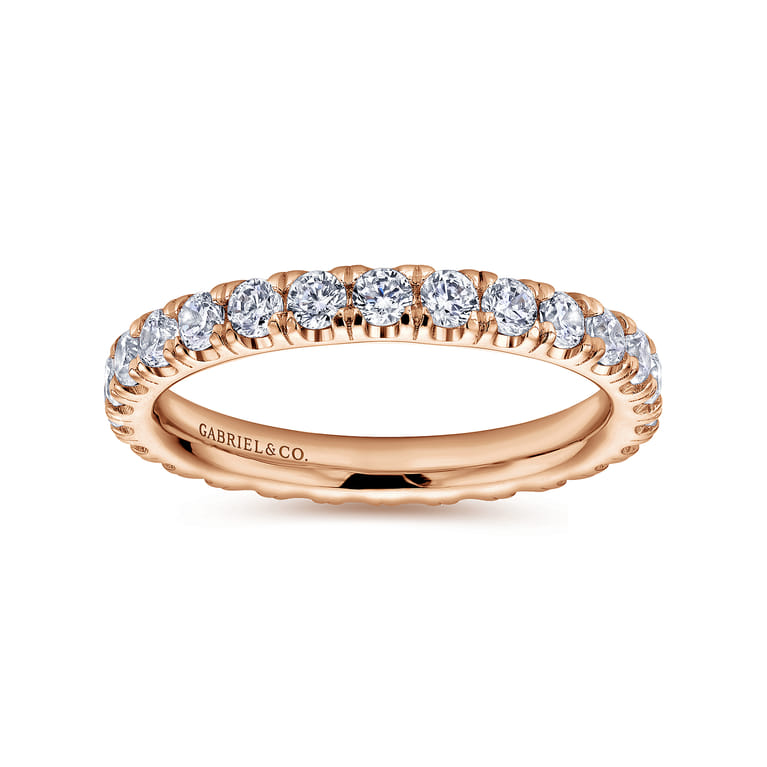 Eternity Band Wedding Ring in 14k Rose Gold with Round Natural Diamond at Gabriel & Co. - Shot 4