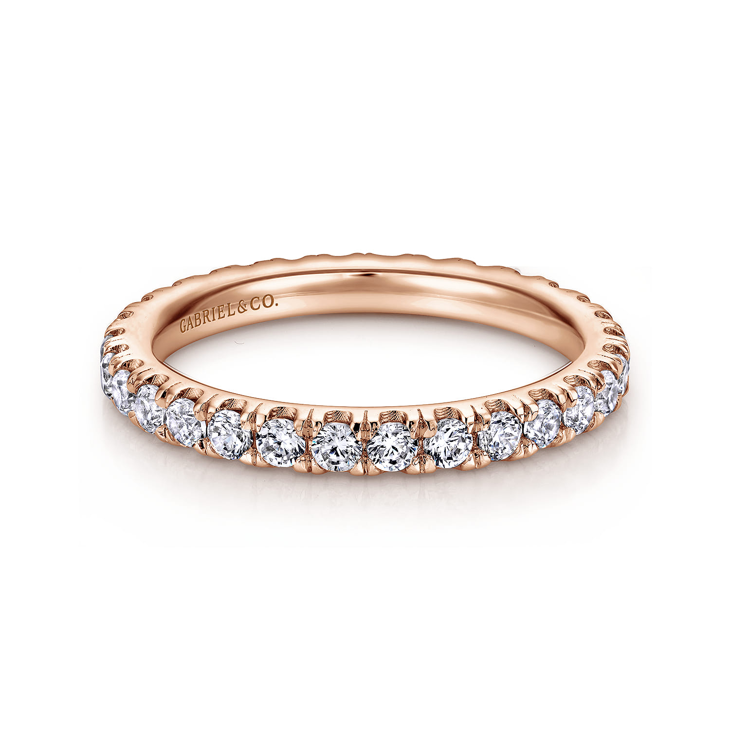 Eternity Band Wedding Ring in 14k Rose Gold with Round Natural Diamond at Gabriel & Co. - Shot 1