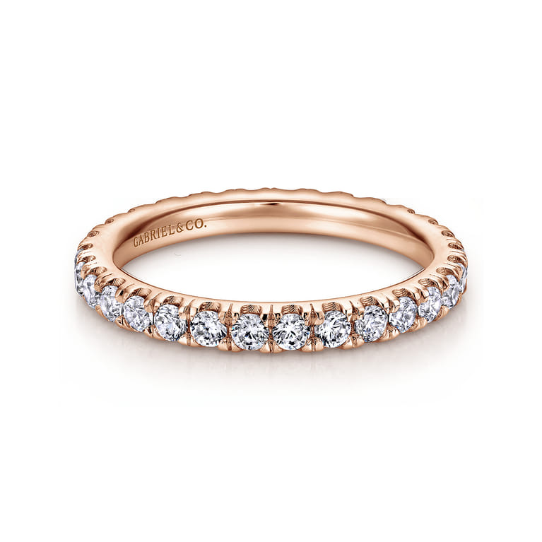 Eternity Band Wedding Ring in 14k Rose Gold with Round Natural Diamond at Gabriel & Co. - Shot 1