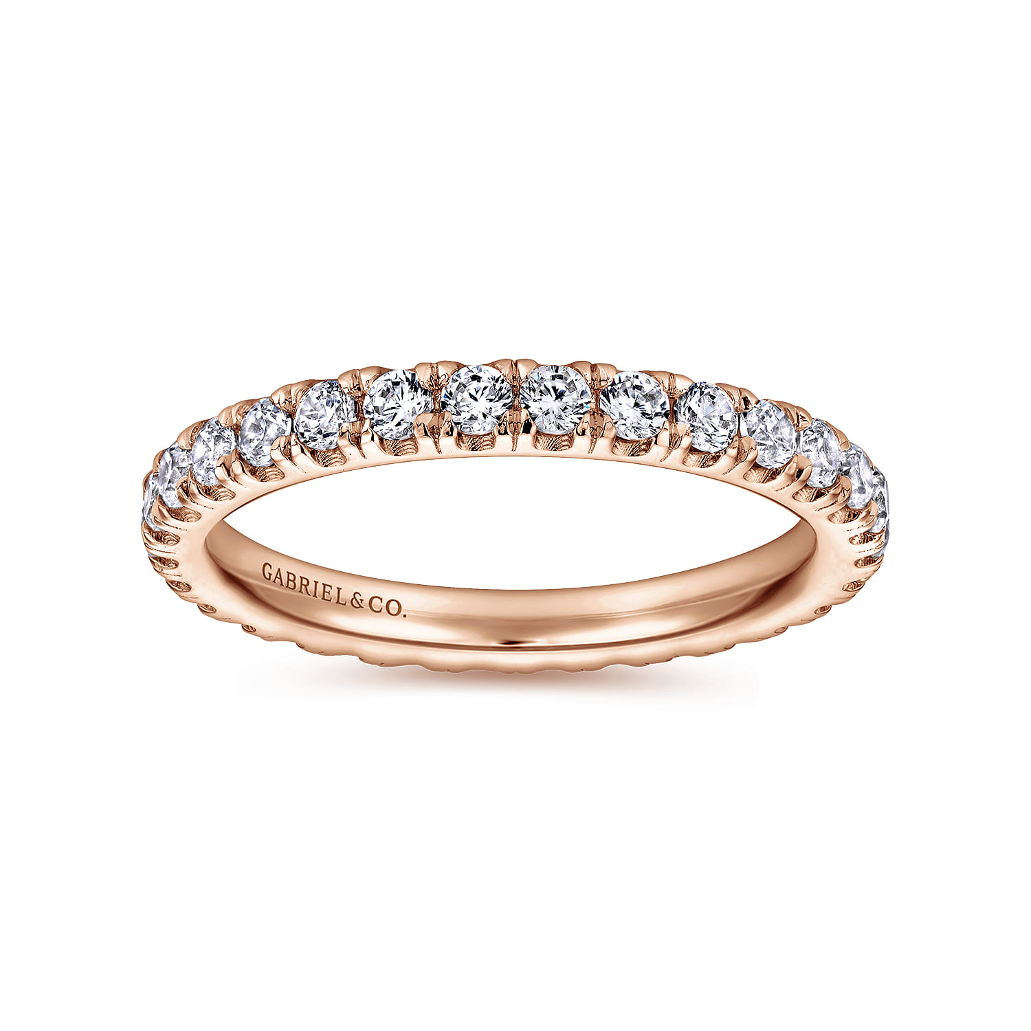 Eternity Band Wedding Ring in 14k Rose Gold with Round Natural Diamond at Gabriel & Co. - Shot 4