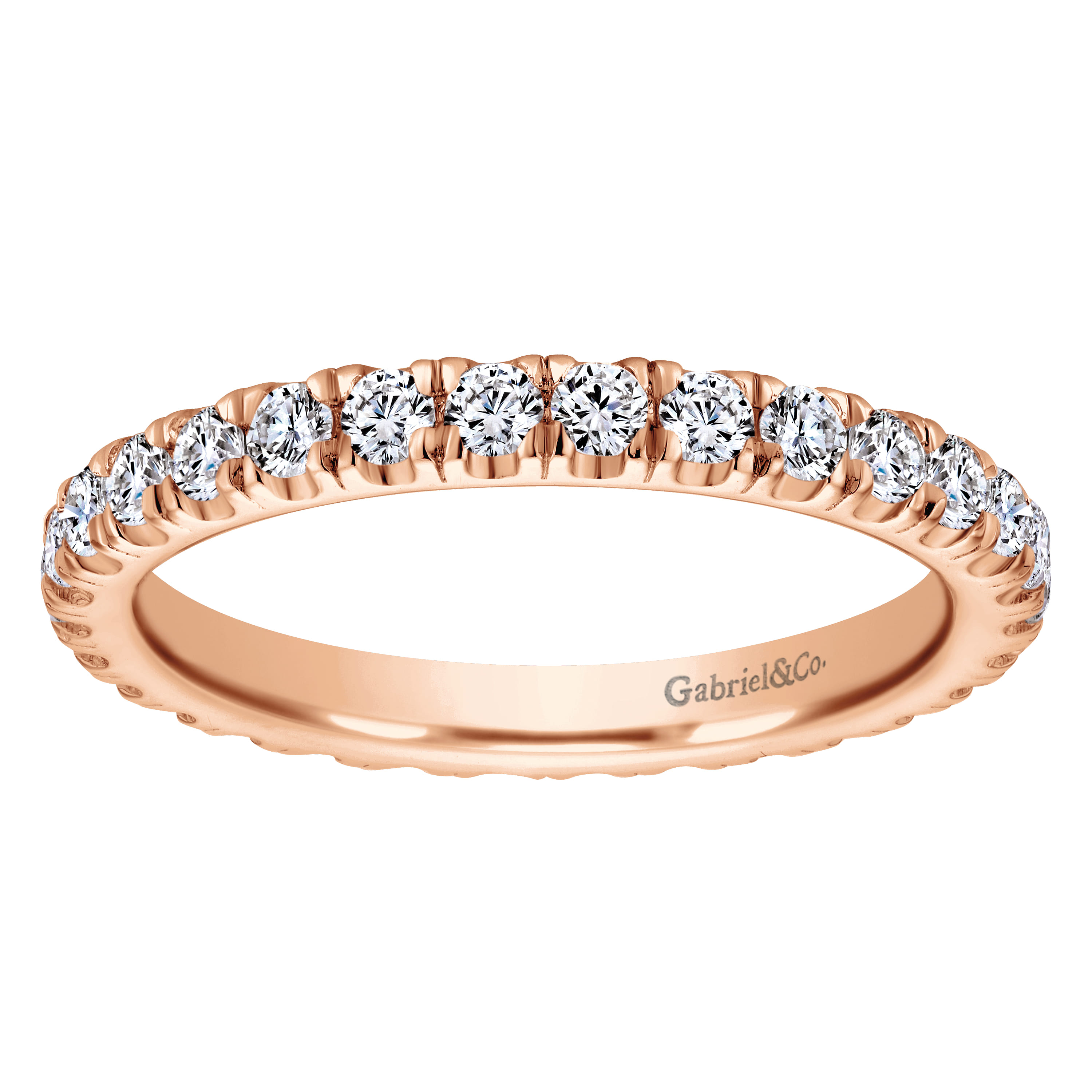 Eternity Band Wedding Ring in 14k Rose Gold with Round Natural Diamond at Gabriel & Co. - Shot 5