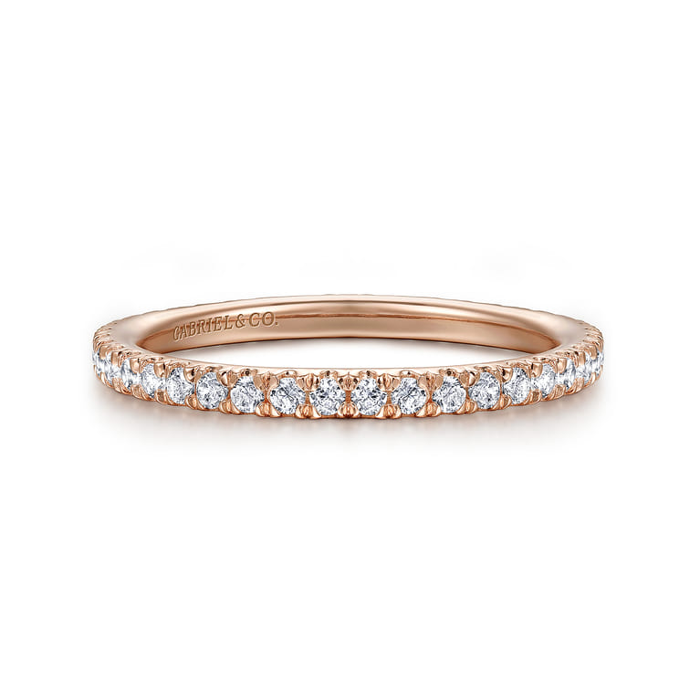 Eternity Band Wedding Ring in 14k Rose Gold with Round Natural Diamond at Gabriel & Co. - Shot 1