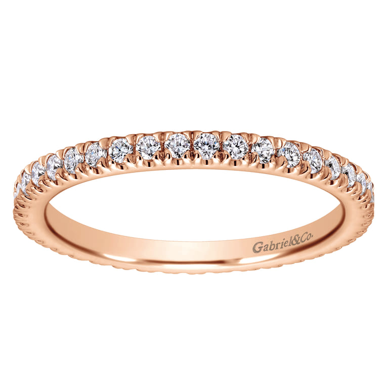 Eternity Band Wedding Ring in 14k Rose Gold with Round Natural Diamond at Gabriel & Co. - Shot 5