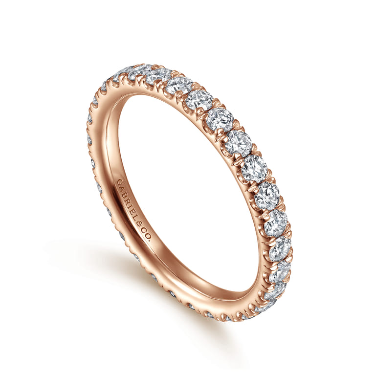 Eternity Band Wedding Ring in 14k Rose Gold with Round Natural Diamond at Gabriel & Co. - Shot 3