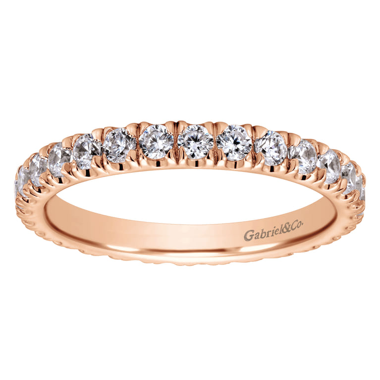Eternity Band Wedding Ring in 14k Rose Gold with Round Natural Diamond at Gabriel & Co. - Shot 5