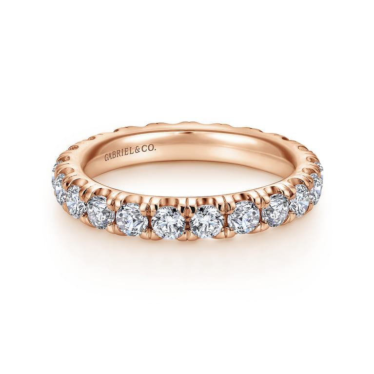 Eternity Band Wedding Ring in 14k Rose Gold with Round Natural Diamond at Gabriel & Co. - Shot 1