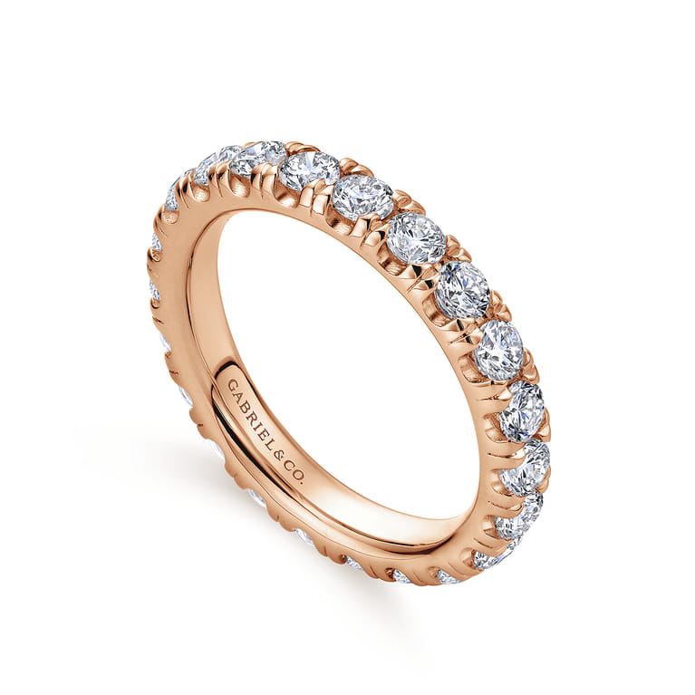 Eternity Band Wedding Ring in 14k Rose Gold with Round Natural Diamond at Gabriel & Co. - Shot 3