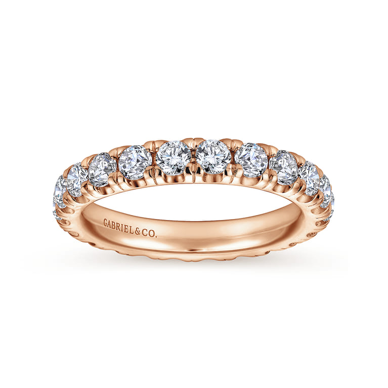 Eternity Band Wedding Ring in 14k Rose Gold with Round Natural Diamond at Gabriel & Co. - Shot 4