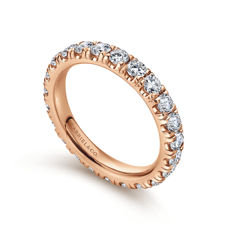 Eternity Band Wedding Ring in 14k Rose Gold with Round Natural Diamond at Gabriel & Co. - Shot 3