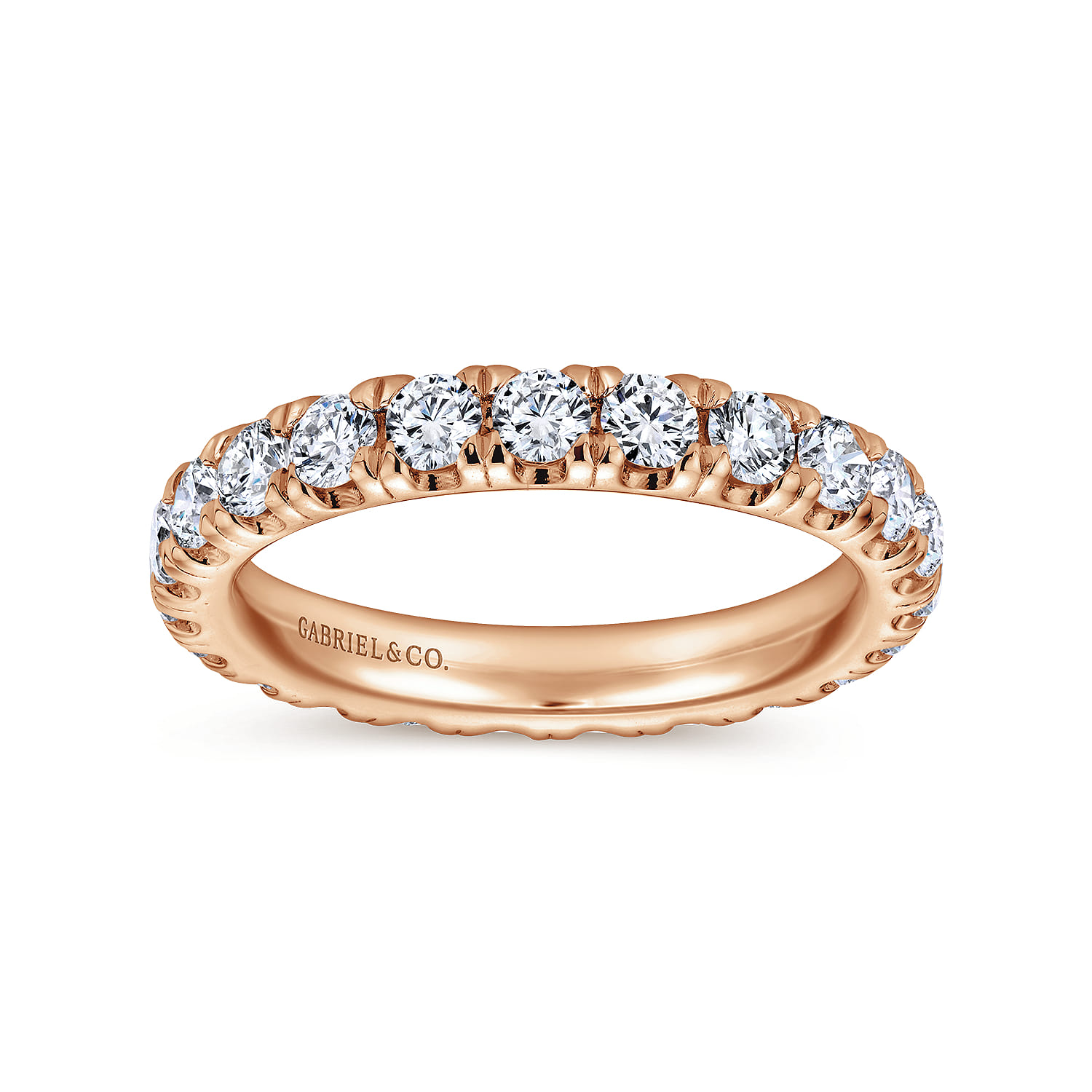 Eternity Band Wedding Ring in 14k Rose Gold with Round Natural Diamond at Gabriel & Co. - Shot 4