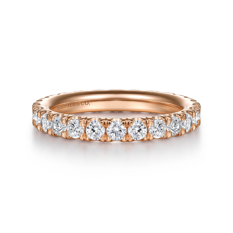 Eternity Band Wedding Ring in 14k Rose Gold with Round Natural Diamond at Gabriel & Co. - Shot 1