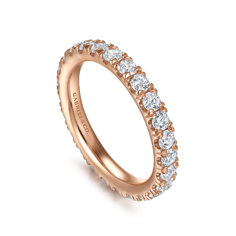 Eternity Band Wedding Ring in 14k Rose Gold with Round Natural Diamond at Gabriel & Co. - Shot 3