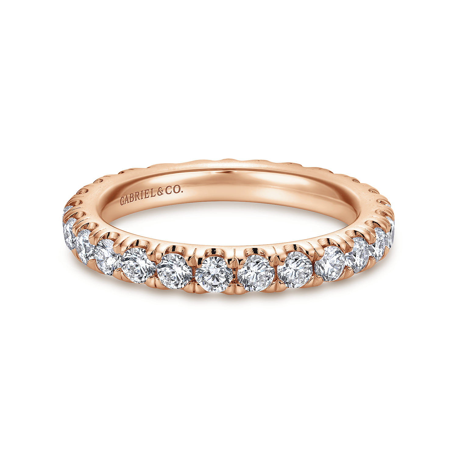Eternity Band Wedding Ring in 14k Rose Gold with Round Natural Diamond at Gabriel & Co. - Shot 1