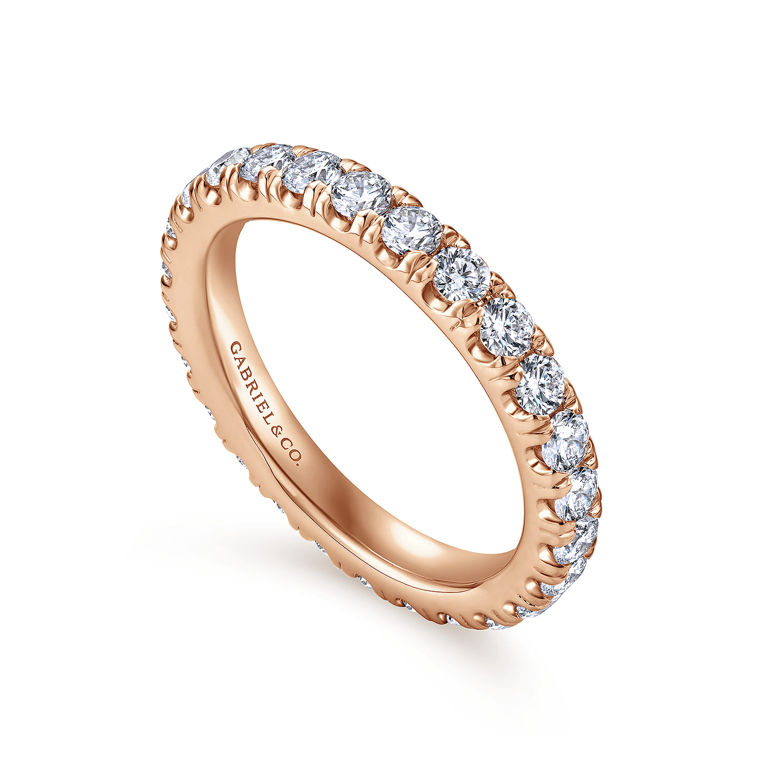Eternity Band Wedding Ring in 14k Rose Gold with Round Natural Diamond at Gabriel & Co. - Shot 3