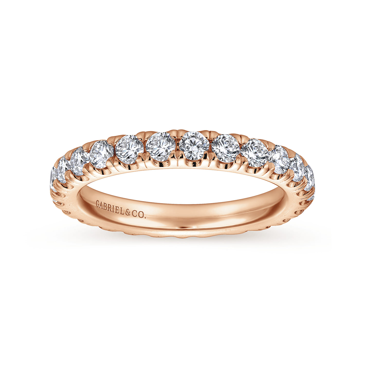 Eternity Band Wedding Ring in 14k Rose Gold with Round Natural Diamond at Gabriel & Co. - Shot 4