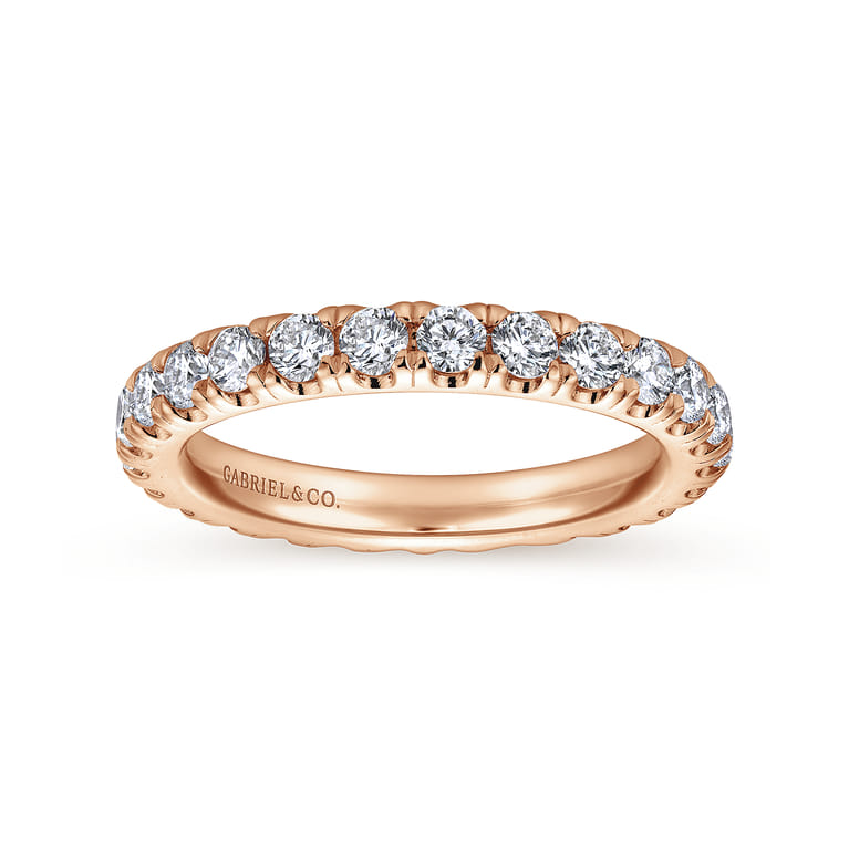 Eternity Band Wedding Ring in 14k Rose Gold with Round Natural Diamond at Gabriel & Co. - Shot 4