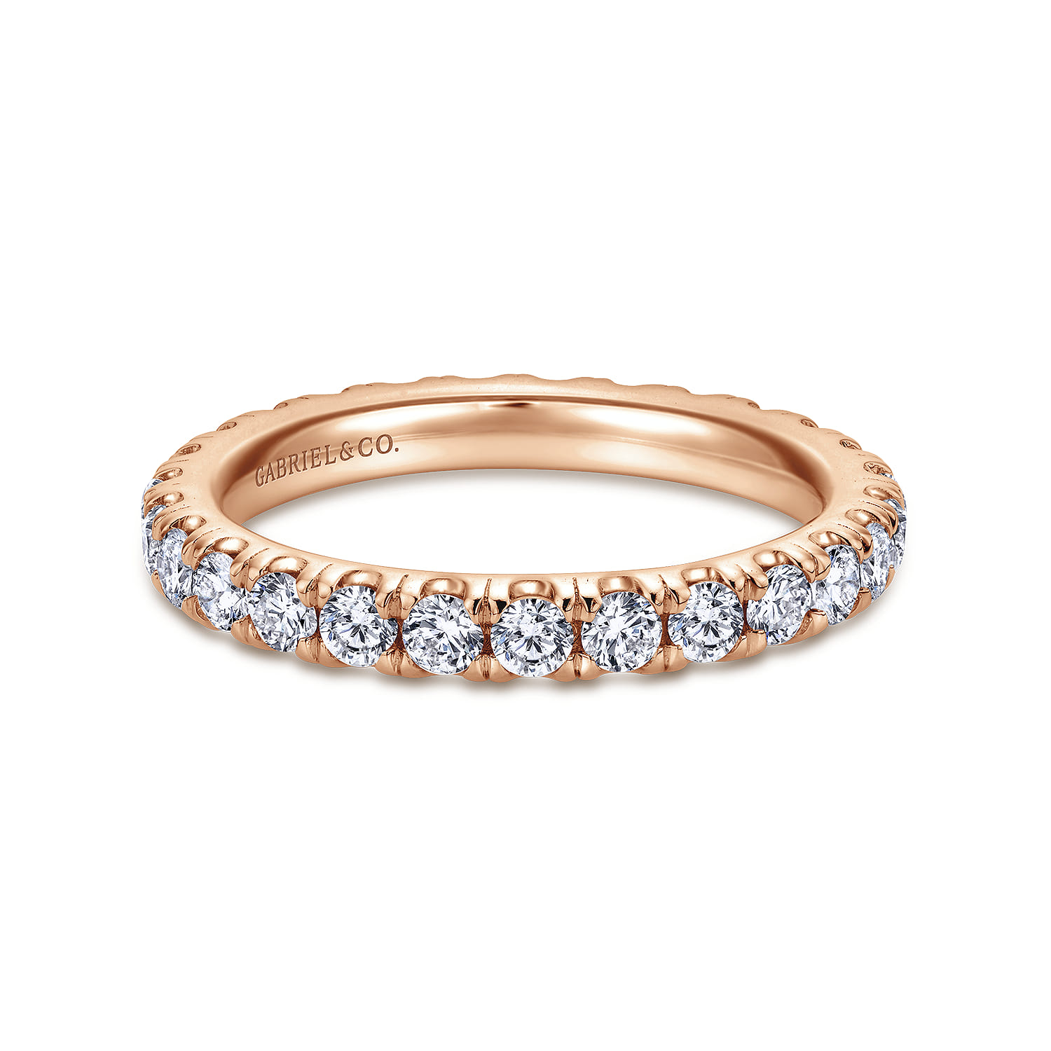 Eternity Band Wedding Ring in 14k Rose Gold with Round Natural Diamond at Gabriel & Co. - Shot 1