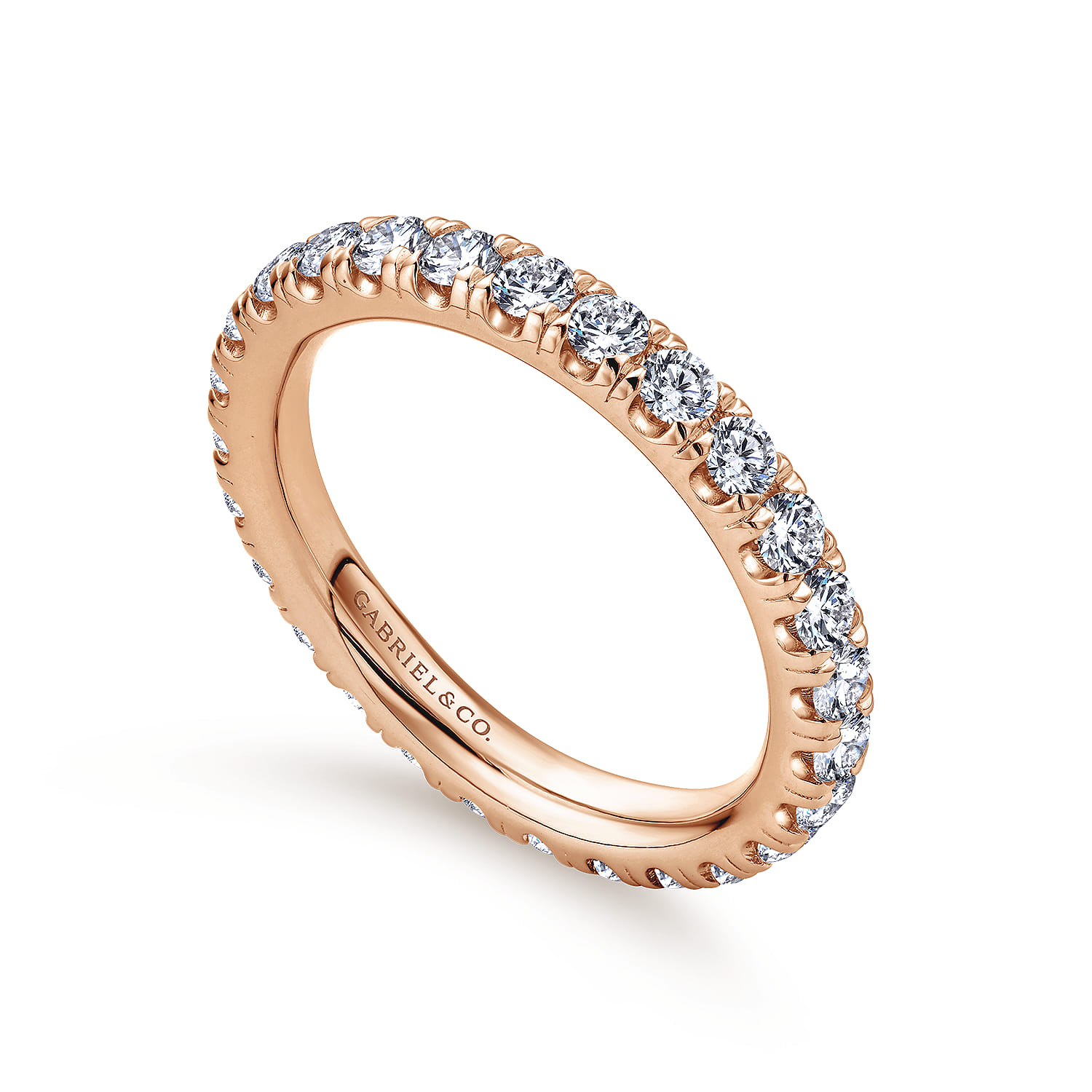 Eternity Band Wedding Ring in 14k Rose Gold with Round Natural Diamond at Gabriel & Co. - Shot 3