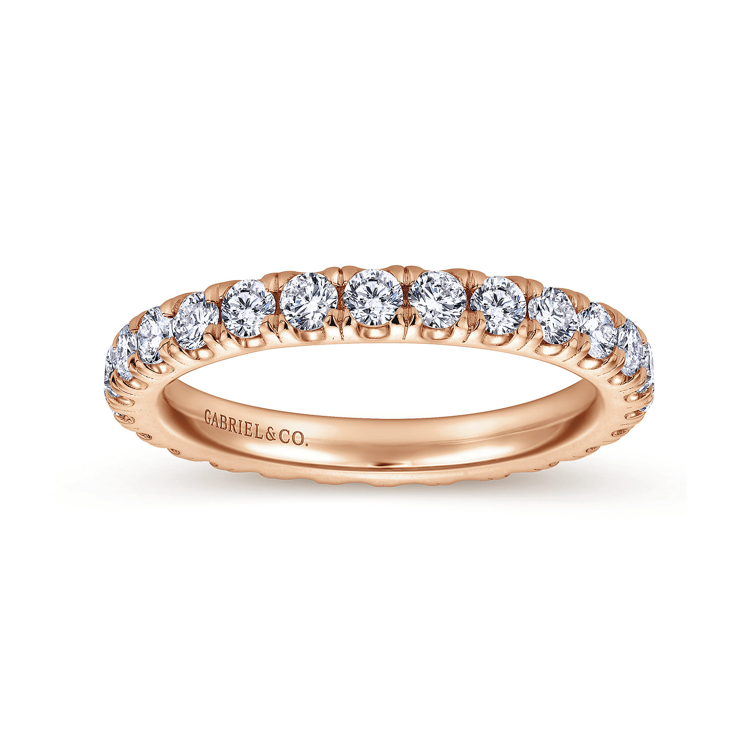 Eternity Band Wedding Ring in 14k Rose Gold with Round Natural Diamond at Gabriel & Co. - Shot 4