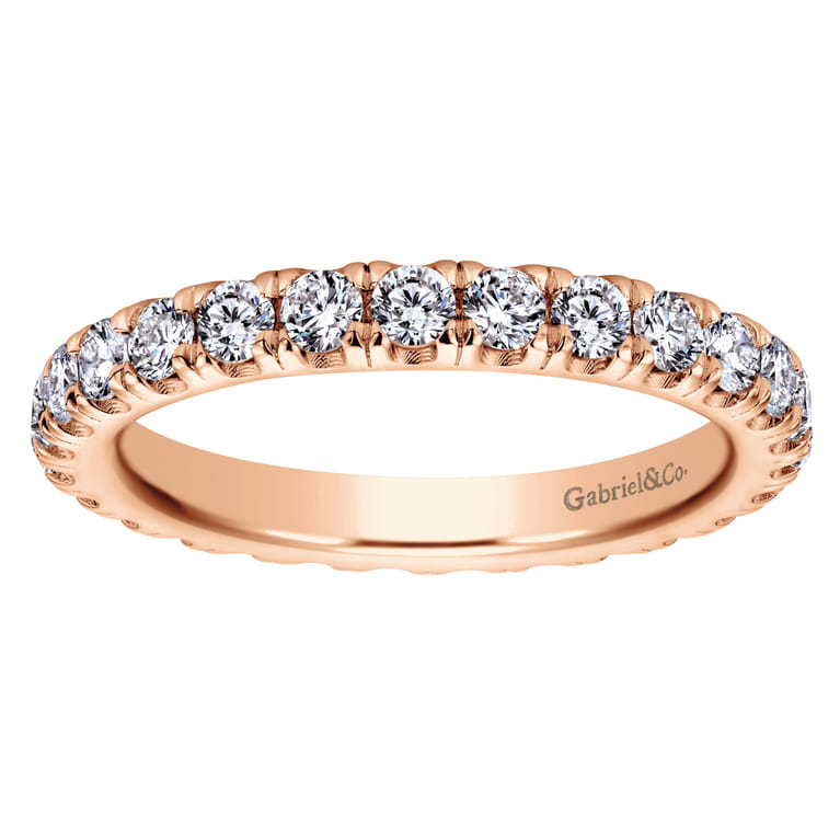Eternity Band Wedding Ring in 14k Rose Gold with Round Natural Diamond at Gabriel & Co. - Shot 5