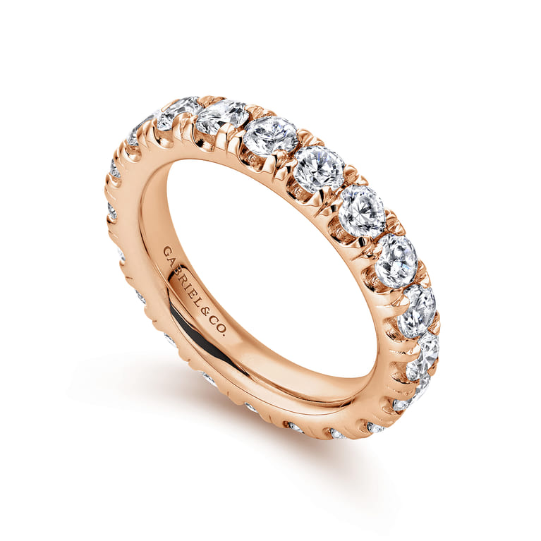 Eternity Band Wedding Ring in 14k Rose Gold with Round Natural Diamond at Gabriel & Co. - Shot 3