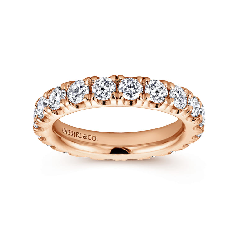 Eternity Band Wedding Ring in 14k Rose Gold with Round Natural Diamond at Gabriel & Co. - Shot 4