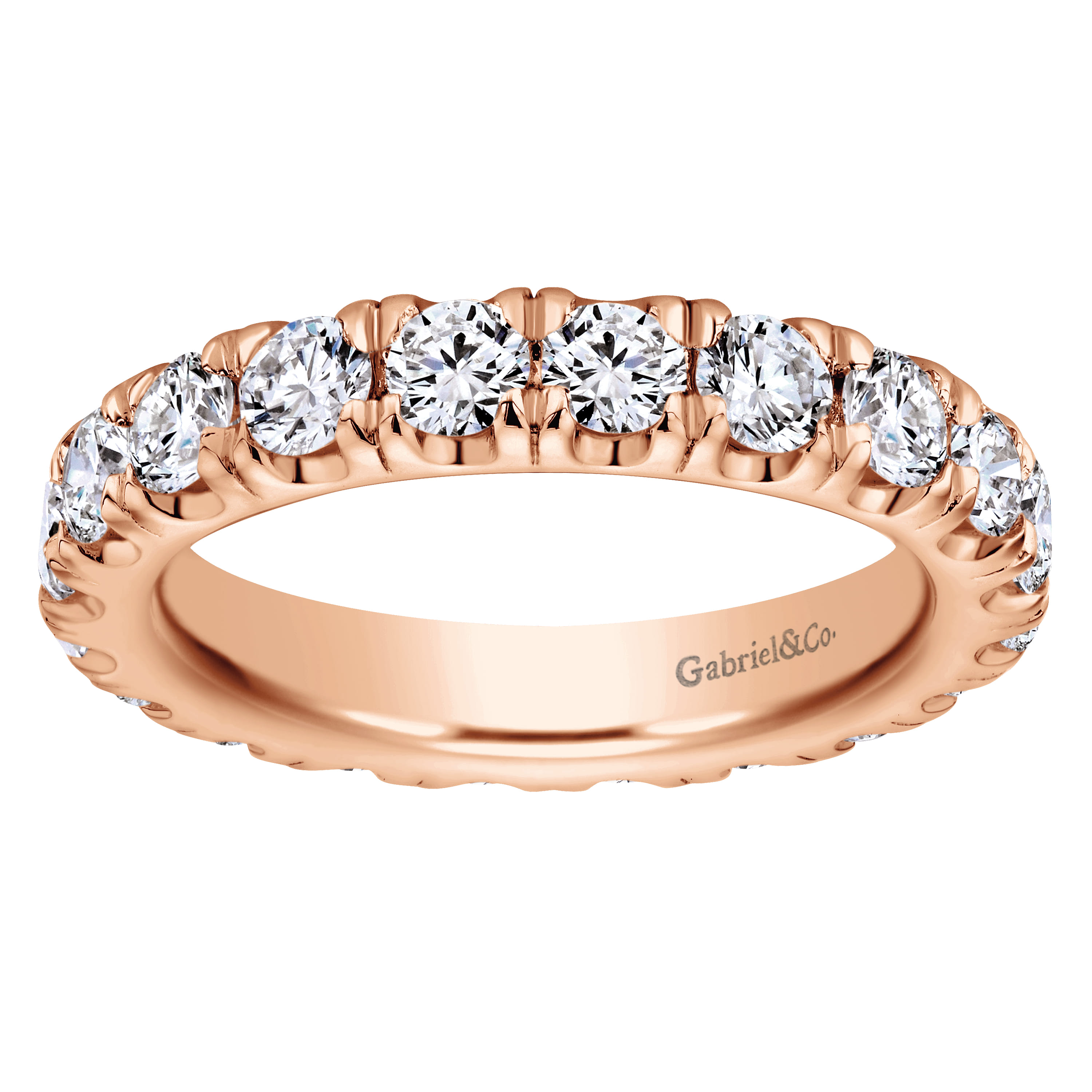 Eternity Band Wedding Ring in 14k Rose Gold with Round Natural Diamond at Gabriel & Co. - Shot 5