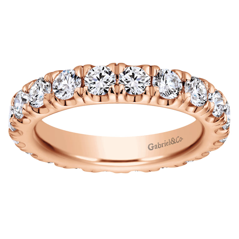 Eternity Band Wedding Ring in 14k Rose Gold with Round Natural Diamond at Gabriel & Co. - Shot 5