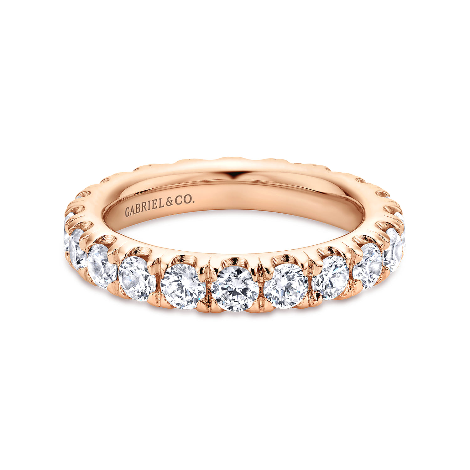 Eternity Band Wedding Ring in 14k Rose Gold with Round Natural Diamond at Gabriel & Co. - Shot 1