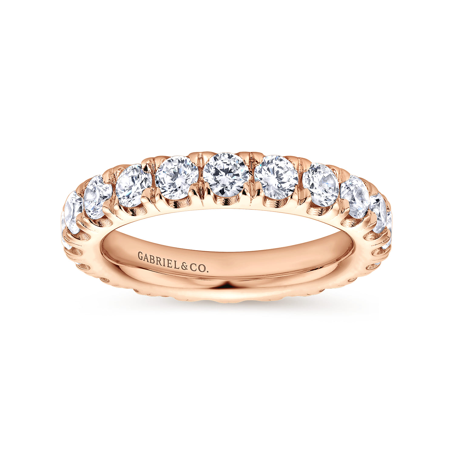 Eternity Band Wedding Ring in 14k Rose Gold with Round Natural Diamond at Gabriel & Co. - Shot 4