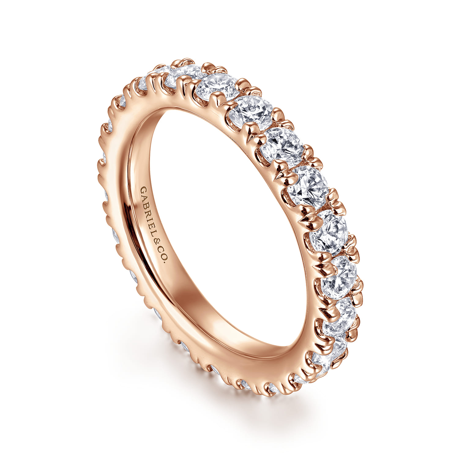 Eternity Band Wedding Ring in 14k Rose Gold with Round Natural Diamond at Gabriel & Co. - Shot 3