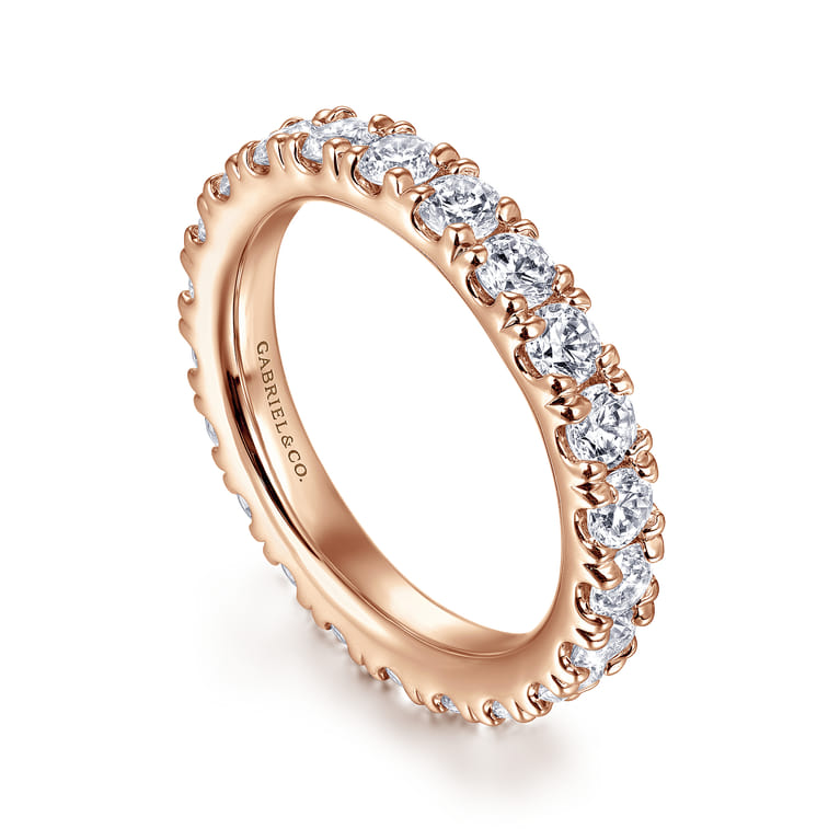 Eternity Band Wedding Ring in 14k Rose Gold with Round Natural Diamond at Gabriel & Co. - Shot 3