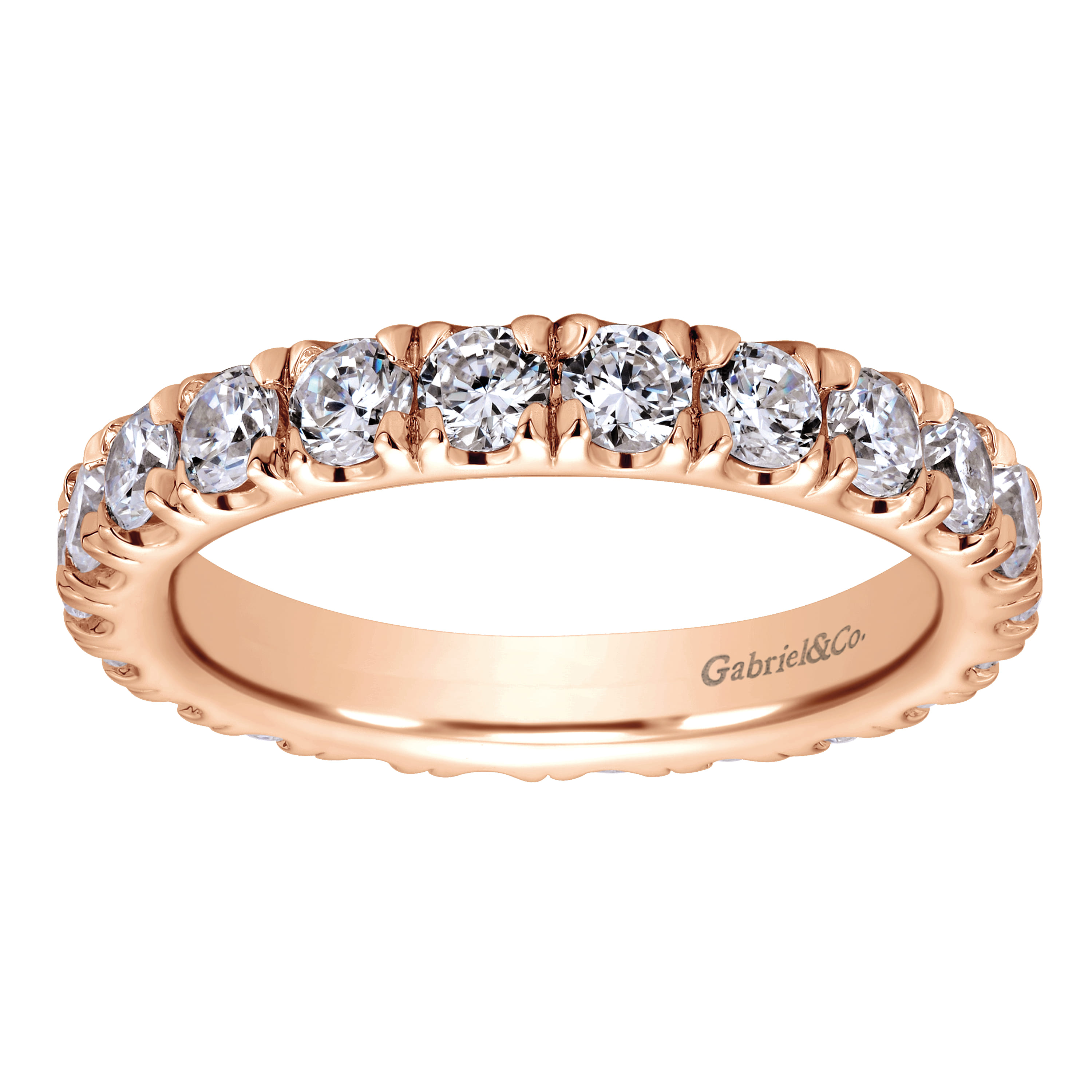Eternity Band Wedding Ring in 14k Rose Gold with Round Natural Diamond at Gabriel & Co. - Shot 5