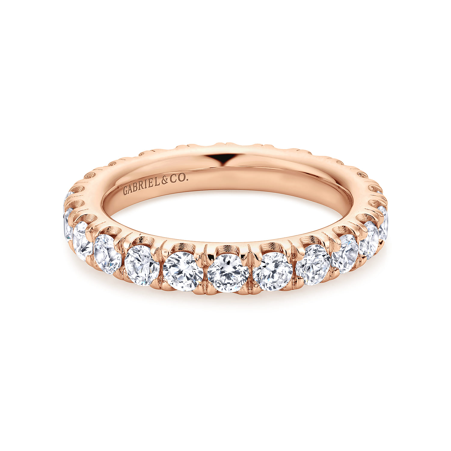 Eternity Band Wedding Ring in 14k Rose Gold with Round Natural Diamond at Gabriel & Co. - Shot 1