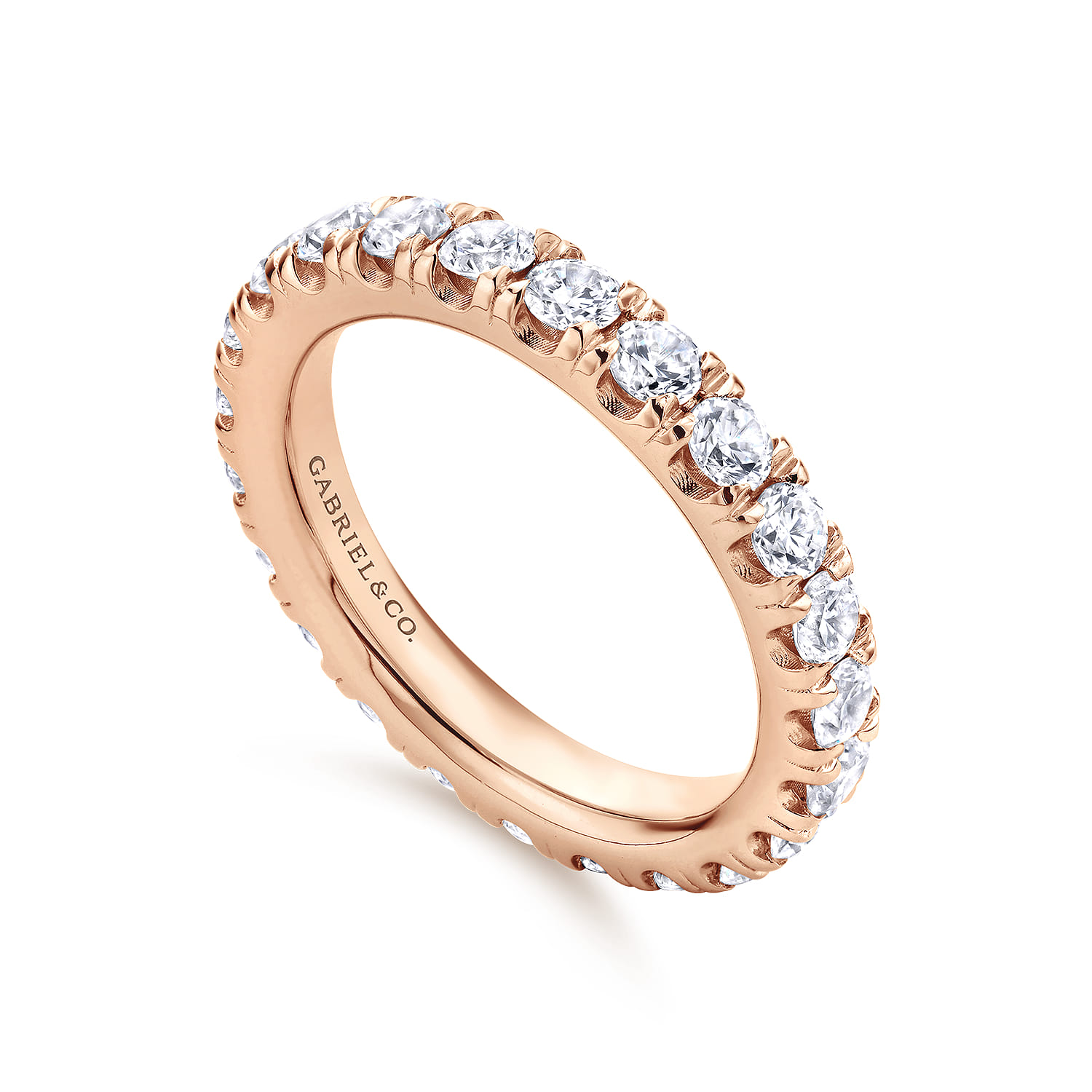 Eternity Band Wedding Ring in 14k Rose Gold with Round Natural Diamond at Gabriel & Co. - Shot 3