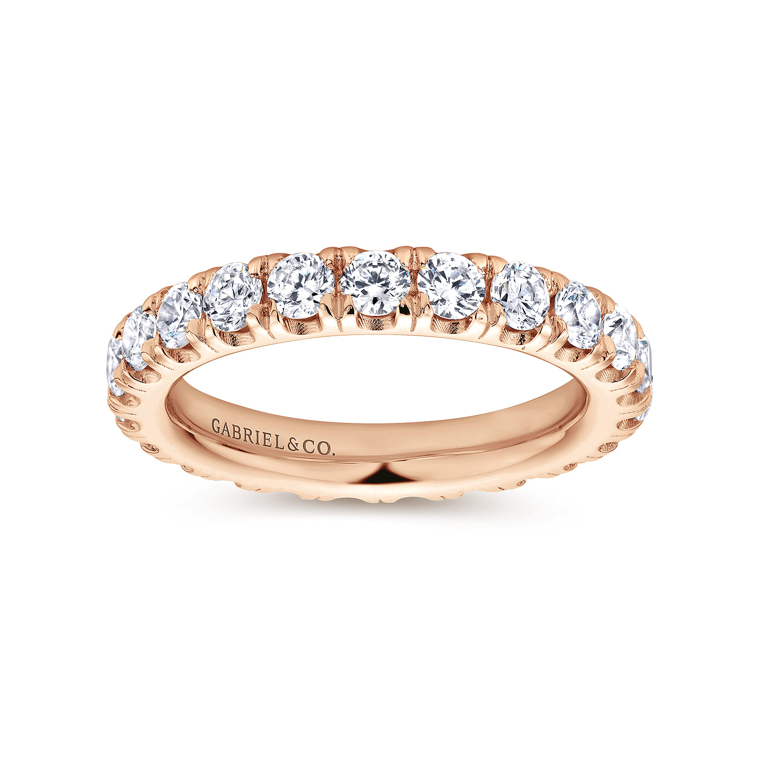 Eternity Band Wedding Ring in 14k Rose Gold with Round Natural Diamond at Gabriel & Co. - Shot 5