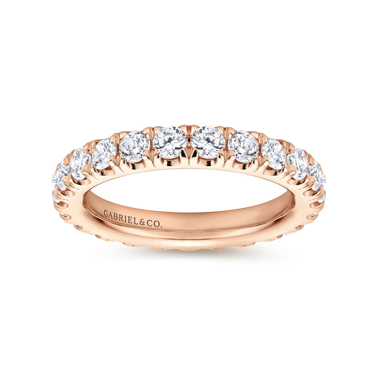 Eternity Band Wedding Ring in 14k Rose Gold with Round Natural Diamond at Gabriel & Co. - Shot 4
