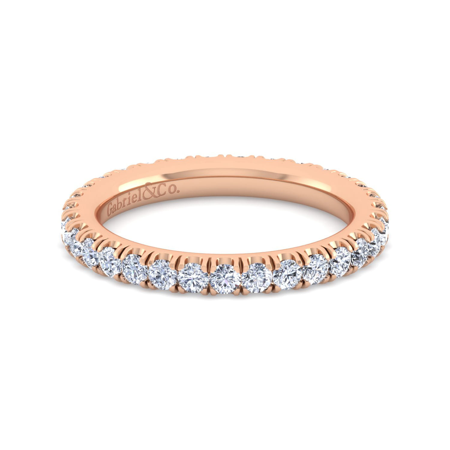Eternity Band Wedding Ring in 14k Rose Gold with Round Natural Diamond at Gabriel & Co. - Shot 1