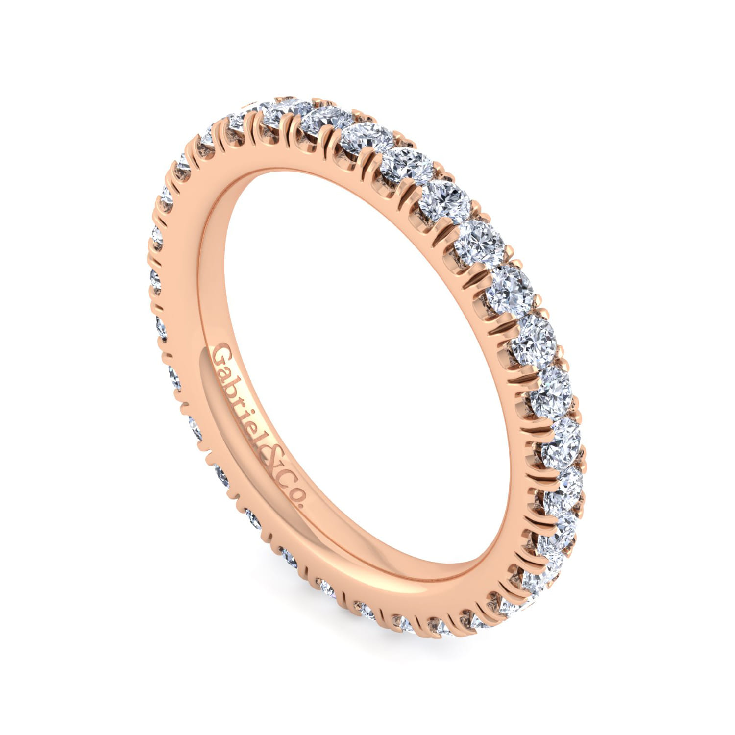 Eternity Band Wedding Ring in 14k Rose Gold with Round Natural Diamond at Gabriel & Co. - Shot 3