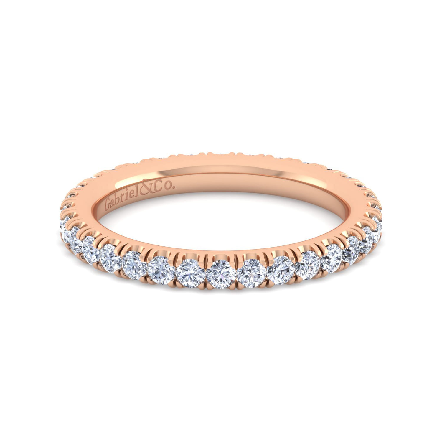 Eternity Band Wedding Ring in 14k Rose Gold with Round Natural Diamond at Gabriel & Co. - Shot 1