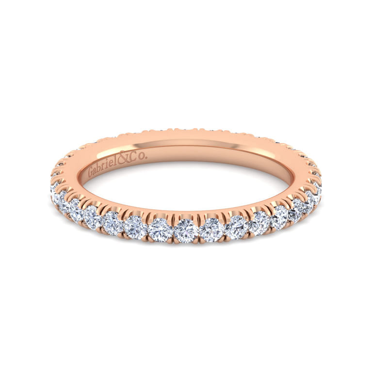 Eternity Band Wedding Ring in 14k Rose Gold with Round Natural Diamond at Gabriel & Co. - Shot 1