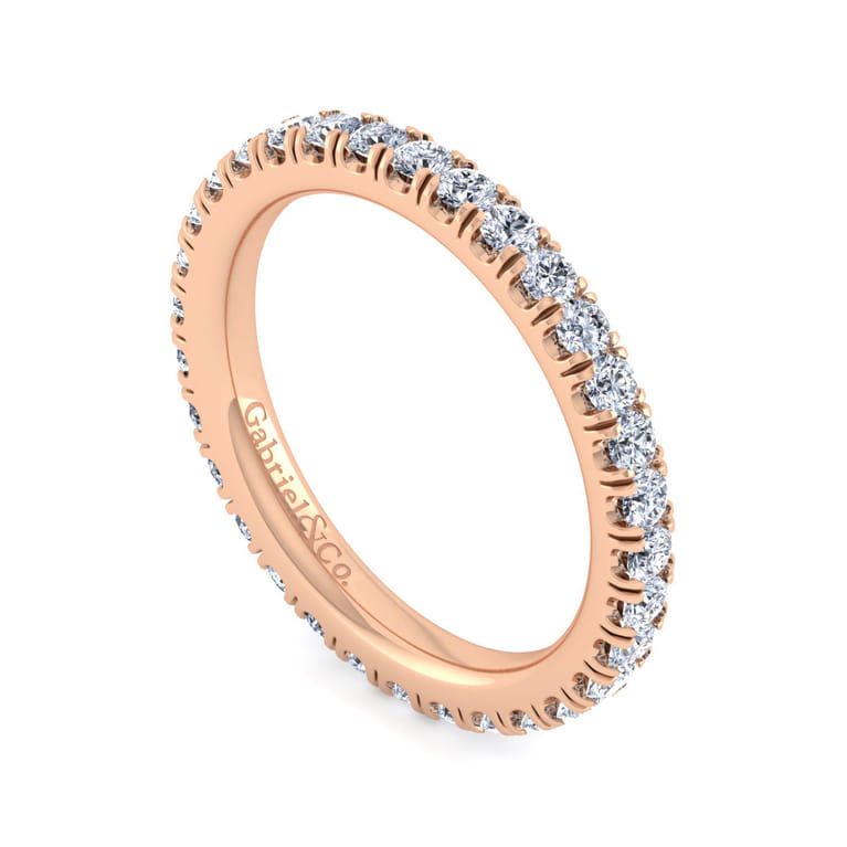 Eternity Band Wedding Ring in 14k Rose Gold with Round Natural Diamond at Gabriel & Co. - Shot 3