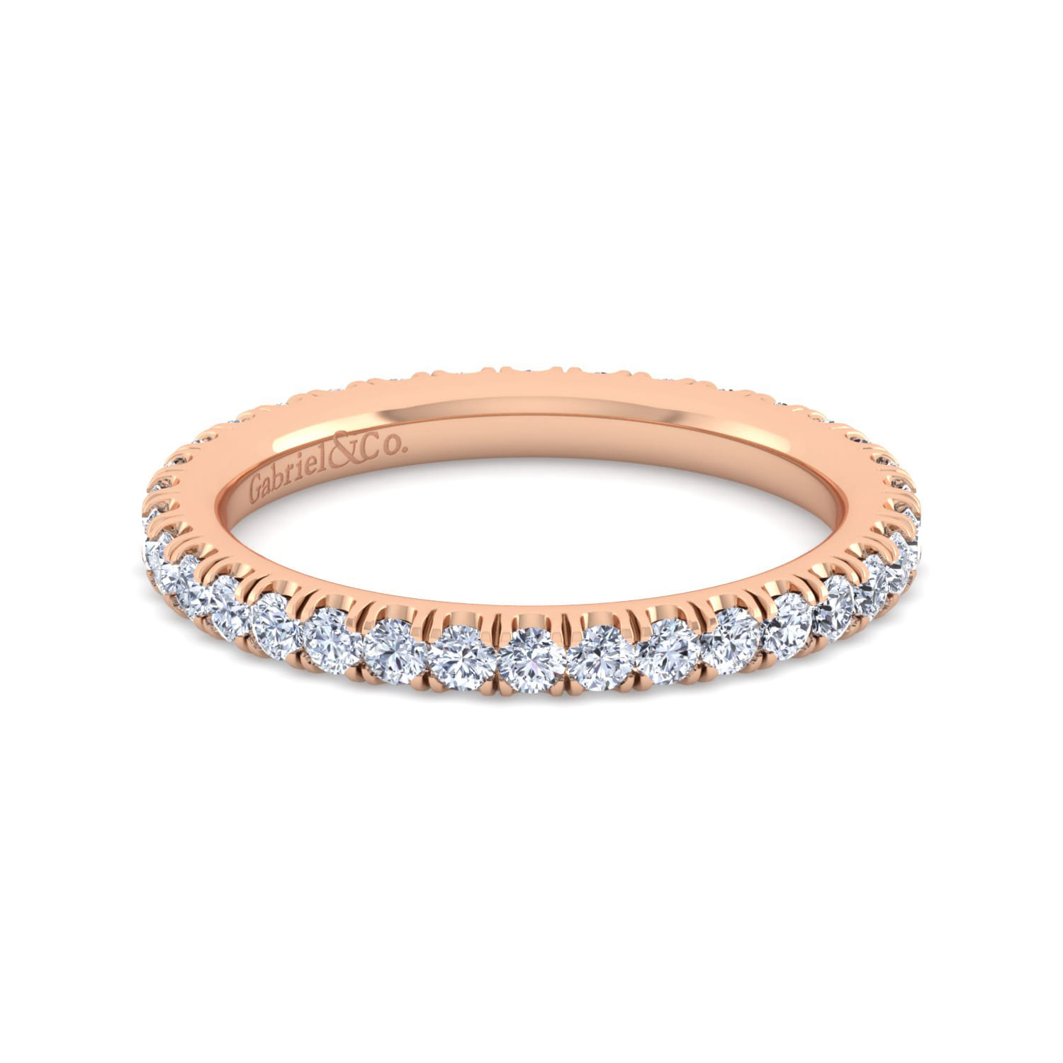 Eternity Band Wedding Ring in 14k Rose Gold with Round Natural Diamond at Gabriel & Co. - Shot 1