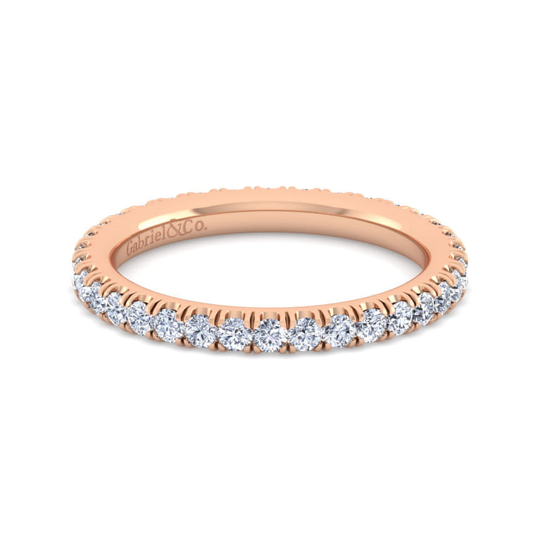 Eternity Band Wedding Ring in 14k Rose Gold with Round Natural Diamond at Gabriel & Co. - Shot 1