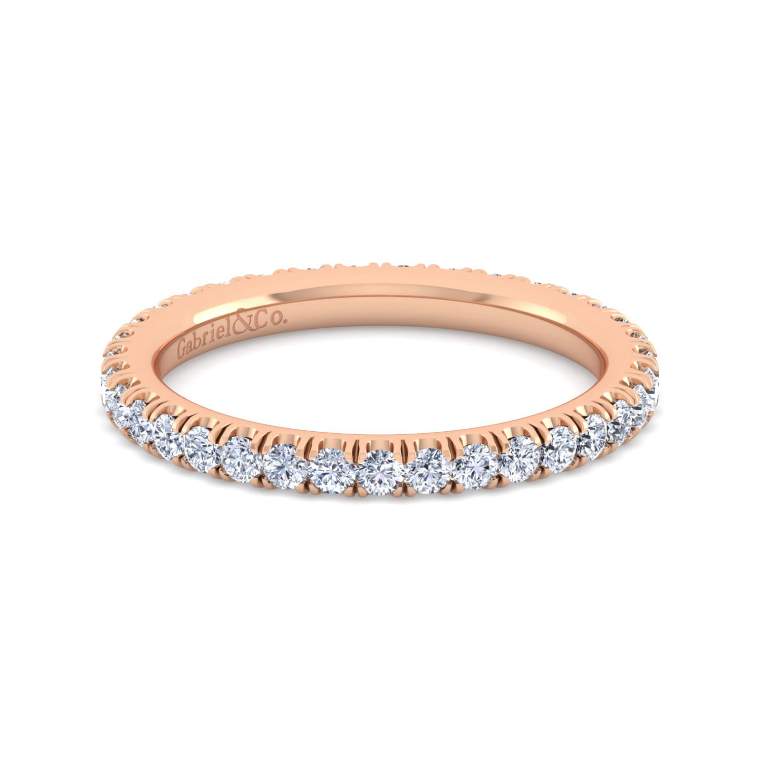 Eternity Band Wedding Ring in 14k Rose Gold with Round Natural Diamond at Gabriel & Co. - Shot 1